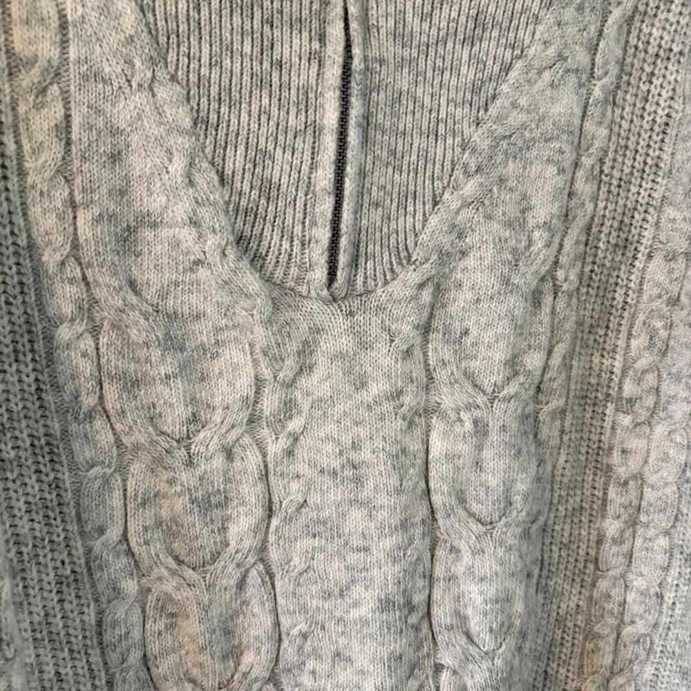 LOFT Cable Knit Quarter Zip Sweater Gray Cozy Preppy Cottagecore Large - Picture 3 of 6